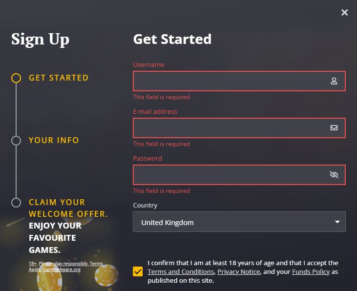 Fill in all required fields to complete your registration and claim your welcome offer